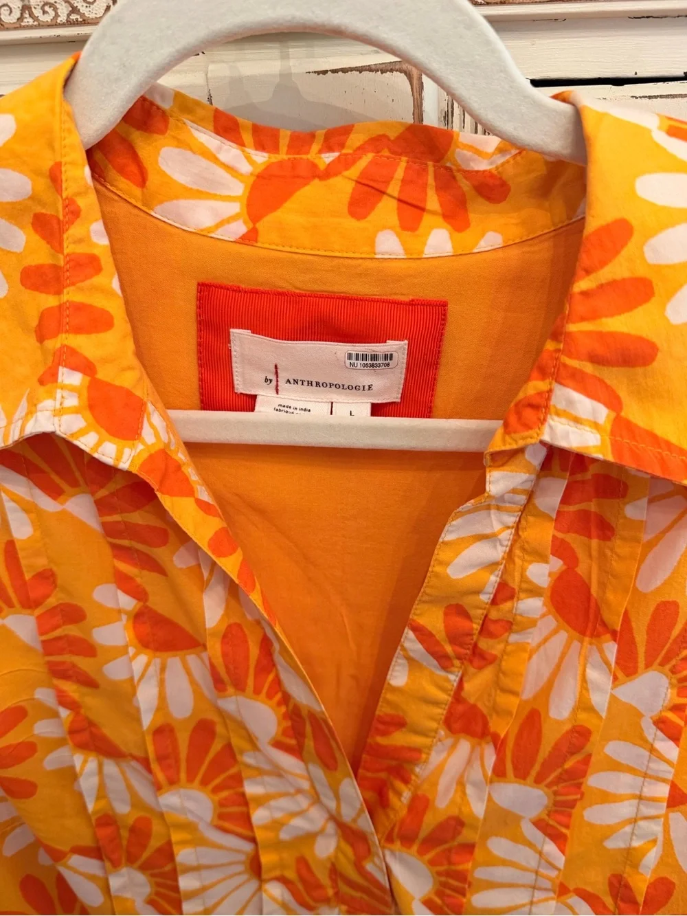 By Anthropologie Orange/White/Yellow Floral Printed Mini Dress Large EUC Retro - Picture 6 of 13